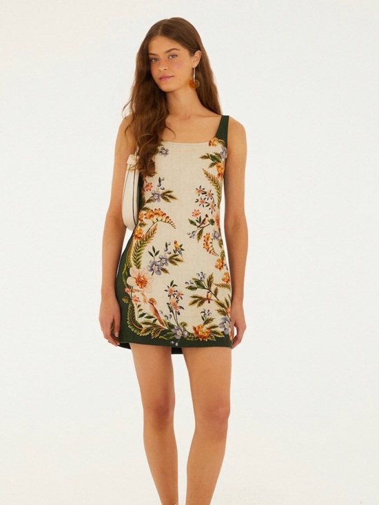 FARM Rio Dresses & Skirts - Sand Nature Square Neck Mini Dress - Cream & Olive Floral